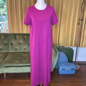 Eileen Fisher T-Shirt Maxi Dress Short Sleeve Pink Size Med